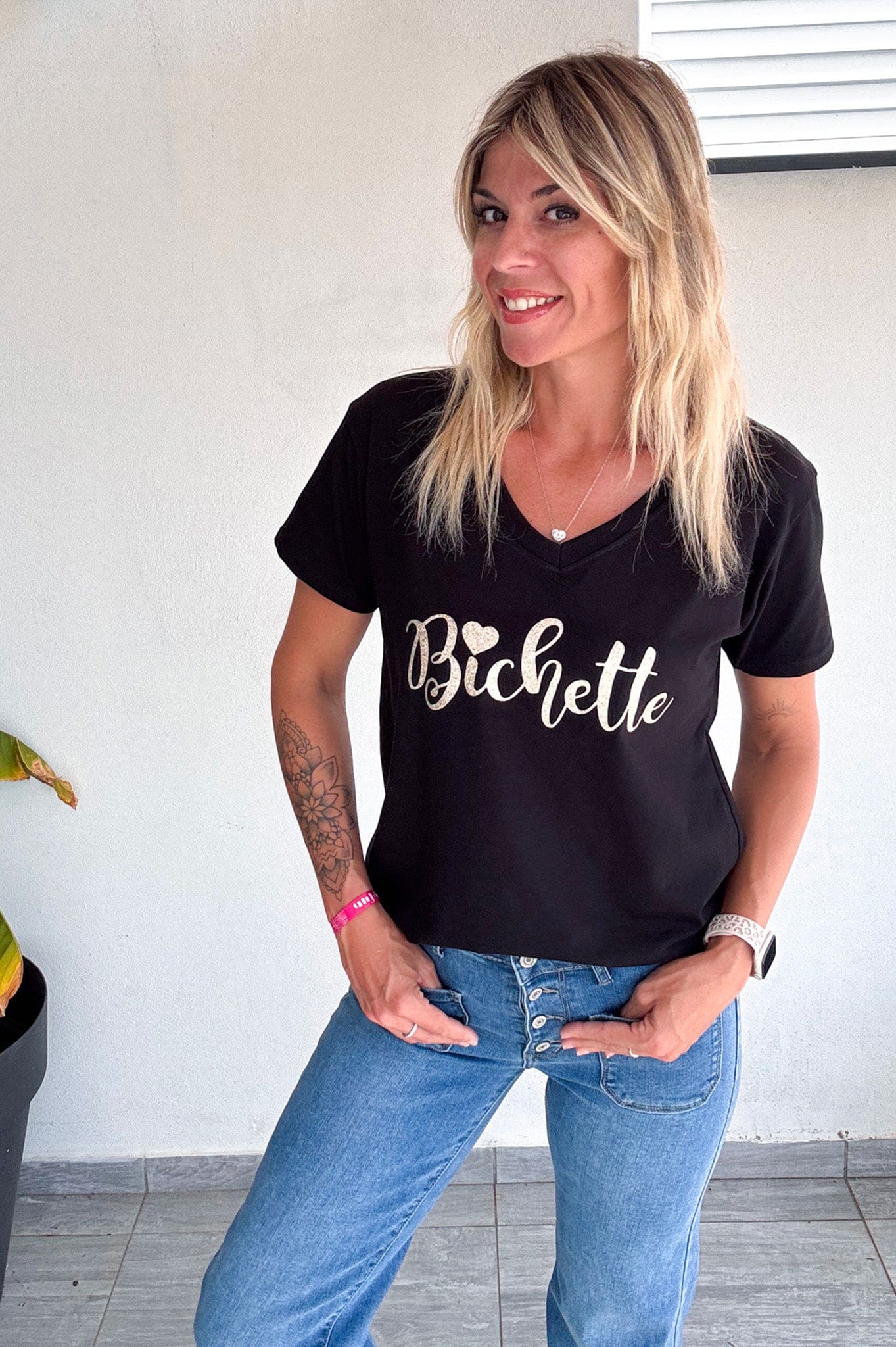 T-shirt noir, floqué&nbsp; "Bichette" la boutique de lydie