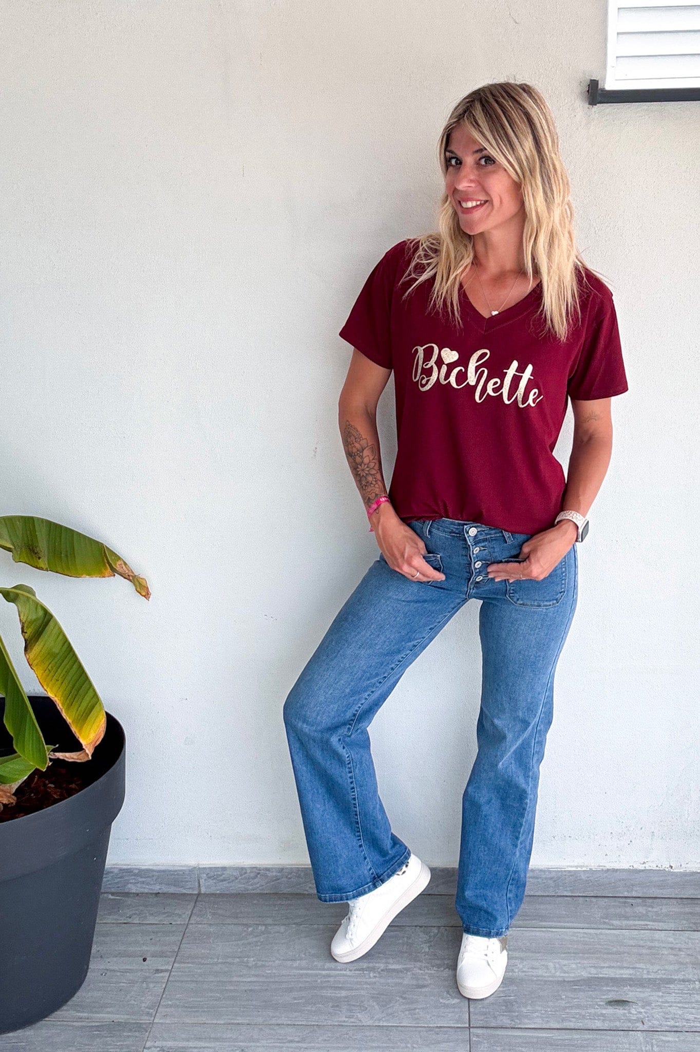 T-shirt bordeaux, floqué "Bichette" 