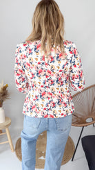 Blazer blanc motif fleuri rouge la boutique de lydie 