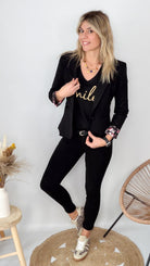 blazer noir revers fleuri la boutique de lydie