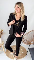 blazer noir revers fleuri la boutique de lydie