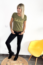 T-shirt Kaki brodé Oohlala doré la boutique de lydie