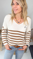 Pull marinière écru / camel la boutique de lydie