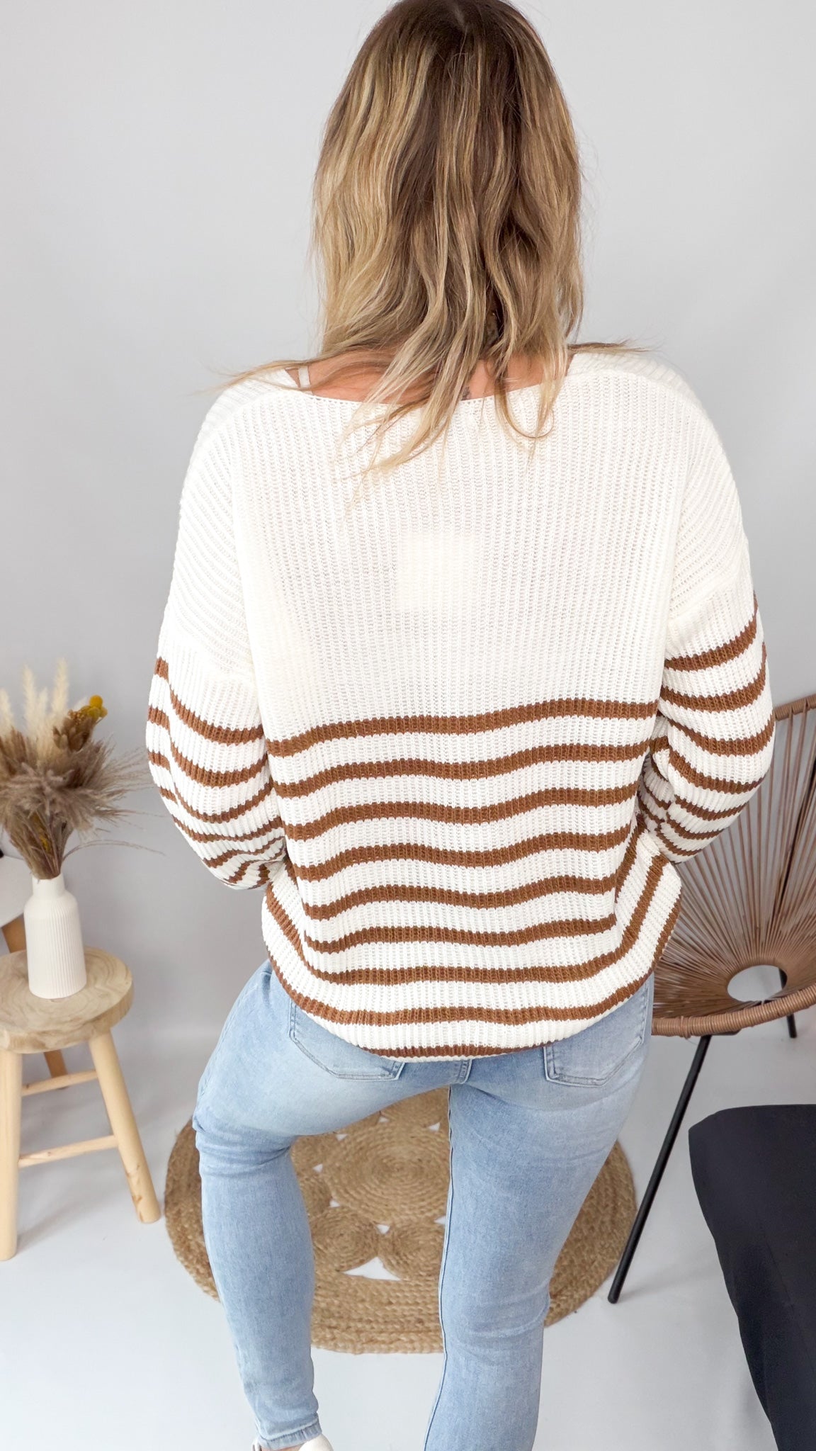 Pull marinière écru / camel femme