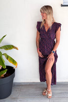 Robe longue marine fleuri rouge 