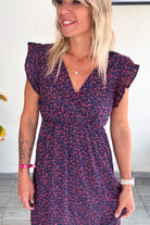 Robe longue marine fleuri rouge 