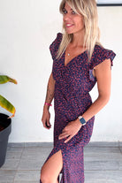 Robe longue marine fleuri rouge 