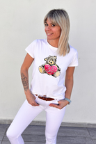 T-shirt blanc floqué nounours La boutique de lydie