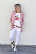 Blazer unis mi-long rose poudrée la boutique de lydie