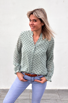 Blouse vert d'eau à pois noirs la boutique de lydie