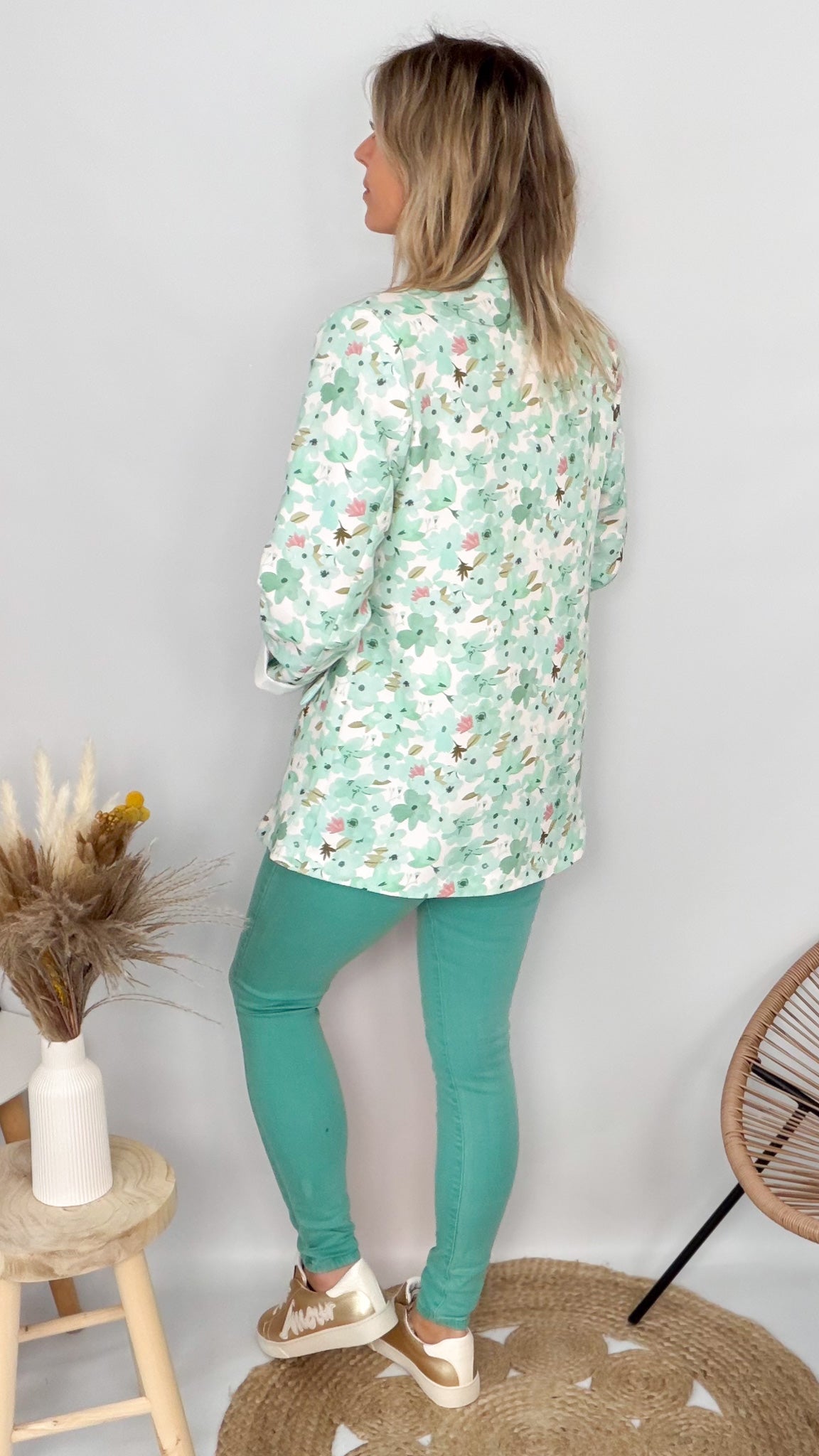 Blazer Fluide Fleuri Vert d'Eau femme