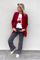 Veste Blazer unis mi-long Bordeaux