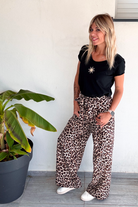 Pantalon large fluide léopard femme 