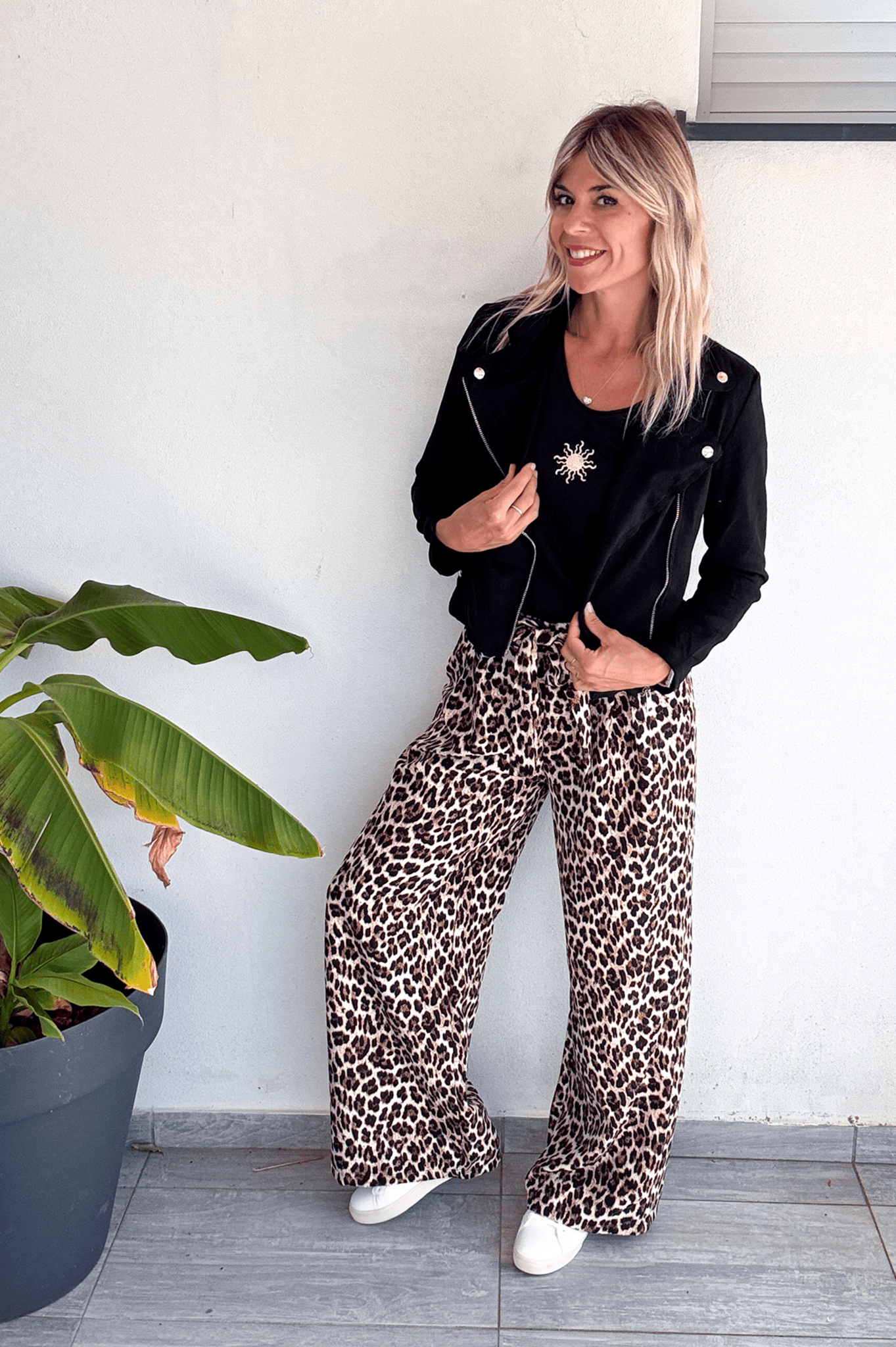 Pantalon large fluide léopard femme 