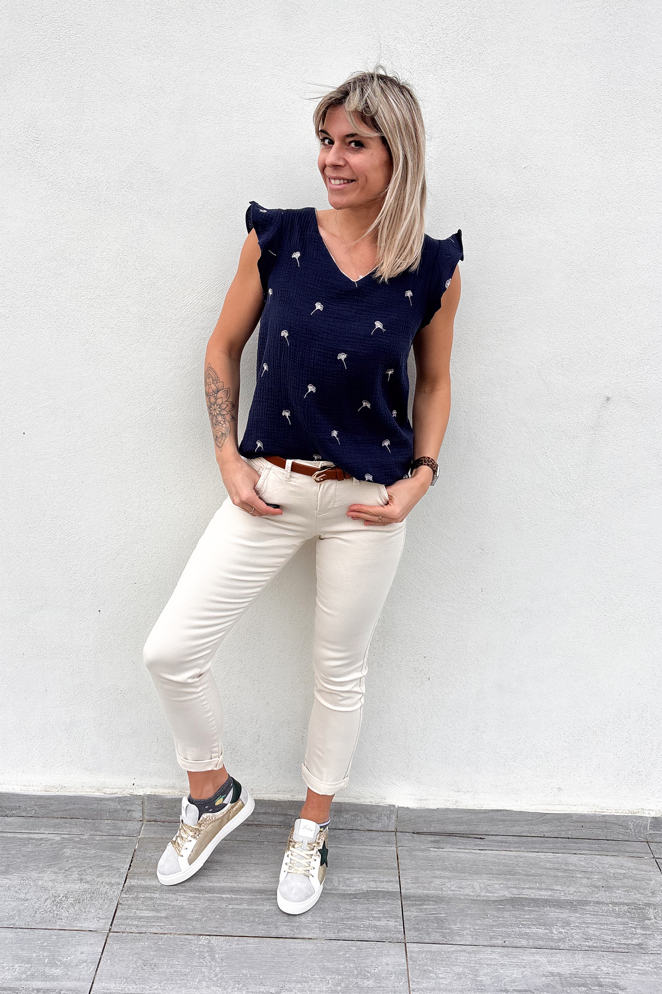 Blouse manche courte marine la boutique de lydie