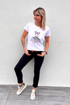 T-shirt blanc, col Rond ballerine