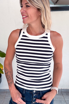 Débardeur marinière blanc rayé marine