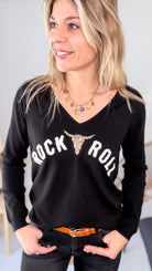 Pull Fin Noir "Rock & Roll" femme