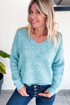 Pull vert col V, la boutique de lydie femme
