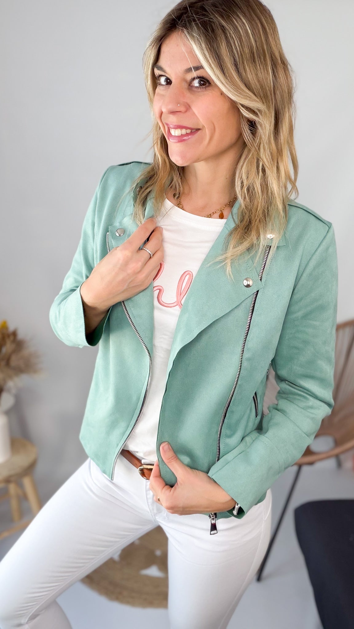 Perfecto en Suédine – Vert d’Eau