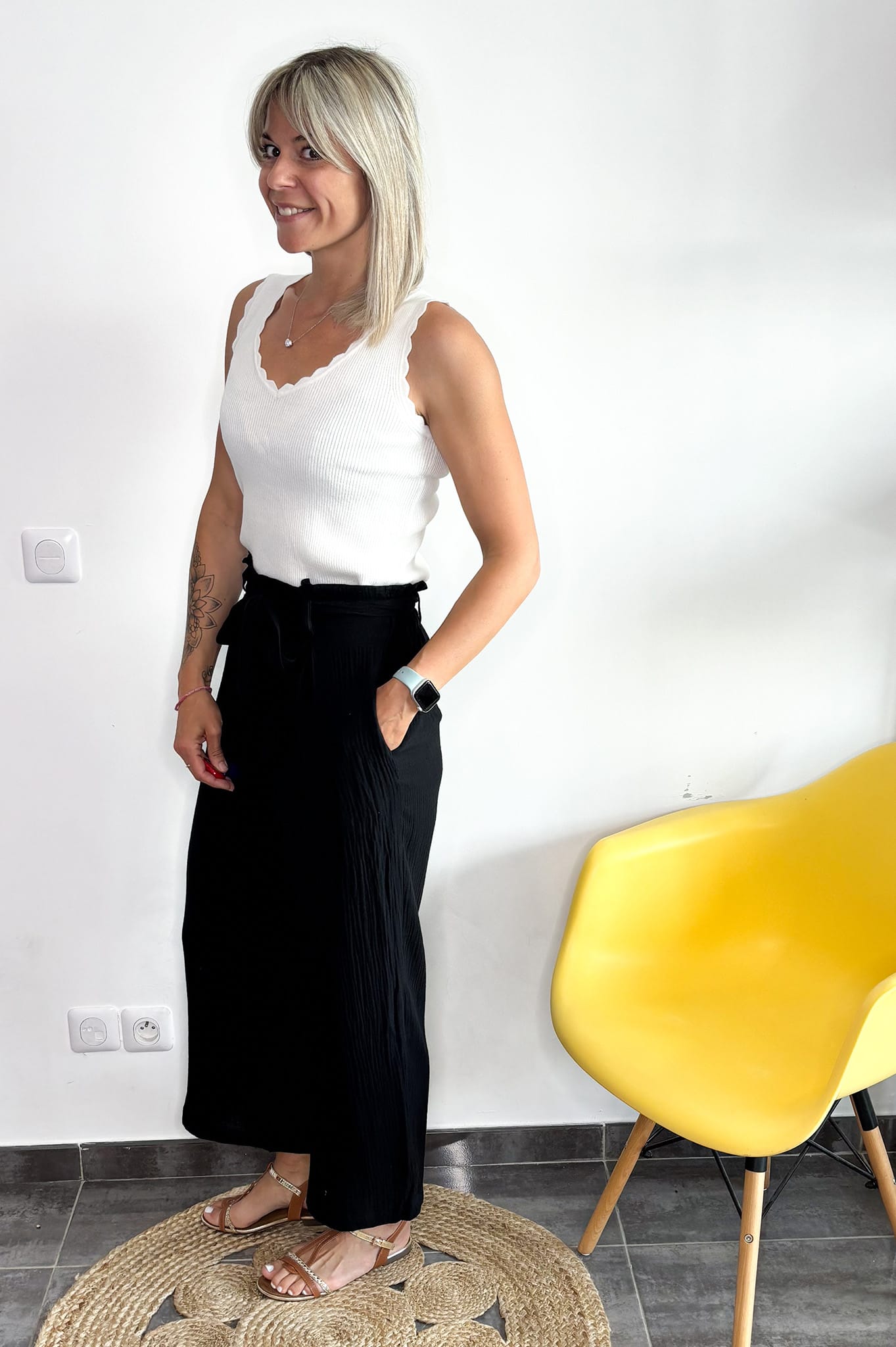 Pantalon noir en gaz de coton la boutique de lydie