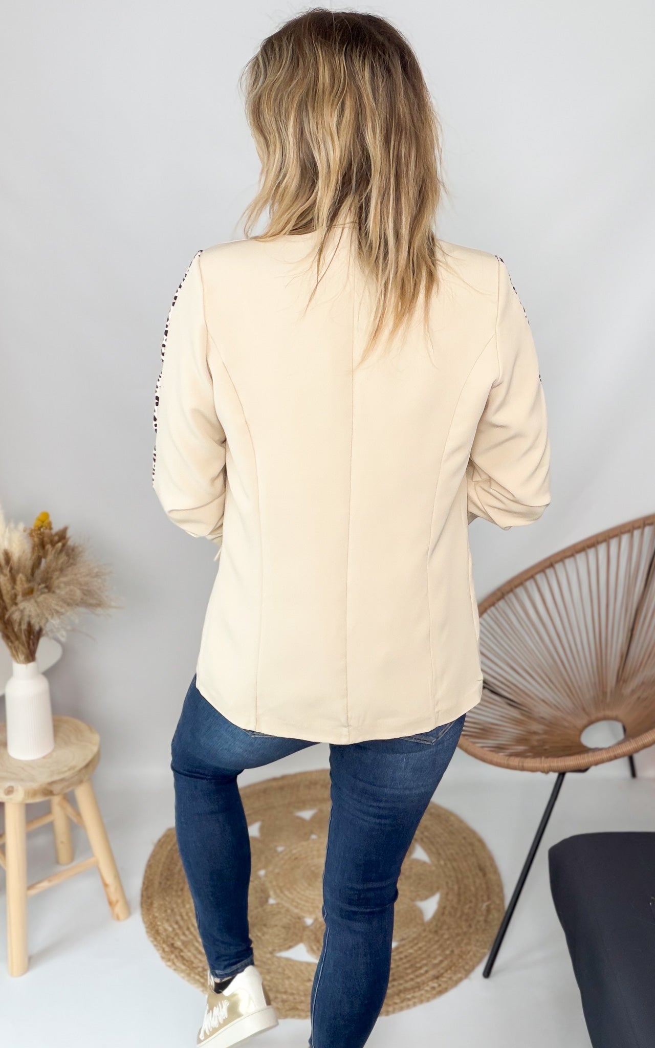 Blazer beige bande léopard mi-long