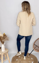 Blazer beige bande léopard mi-long