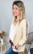 Blazer beige bande léopard mi-long