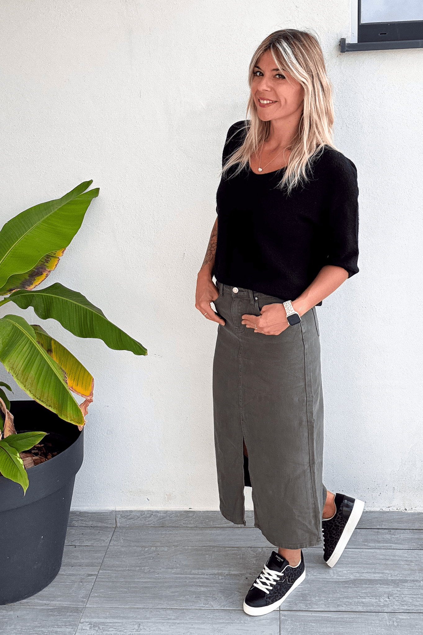 Jupe longue fendu kaki