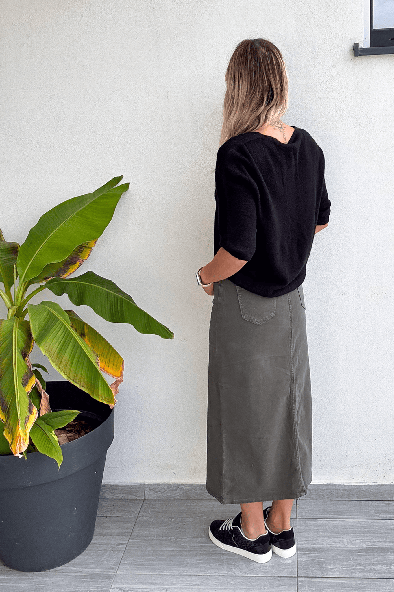 Jupe longue fendu kaki