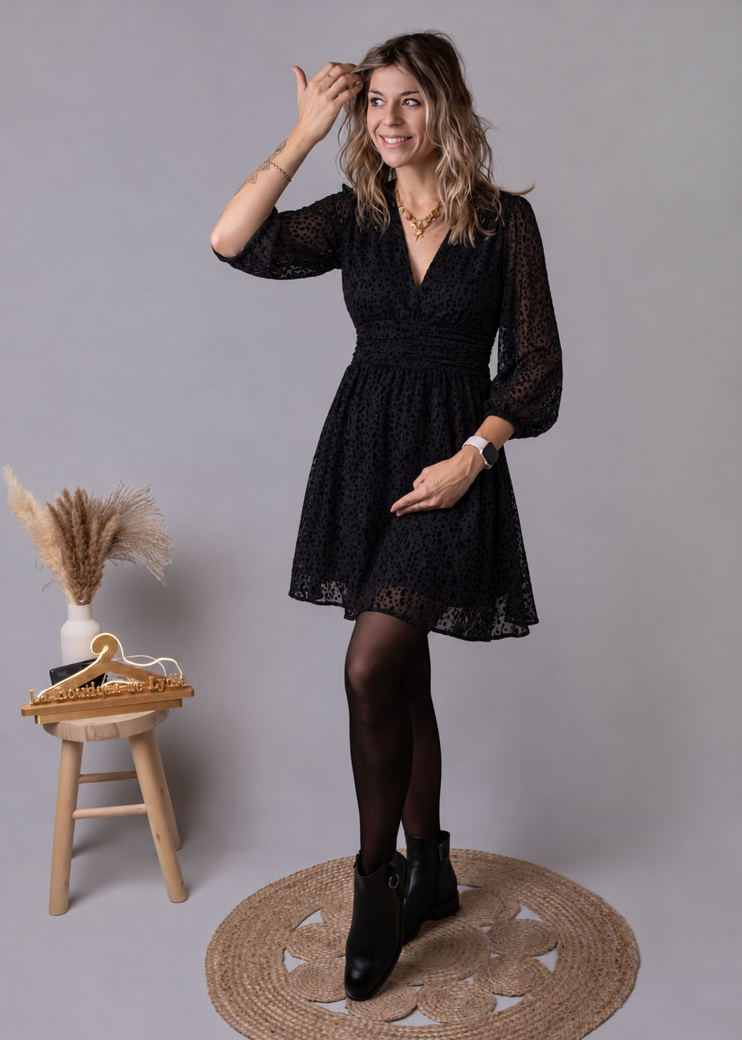 Robe manches longues noire leopard la boutique de lydie 