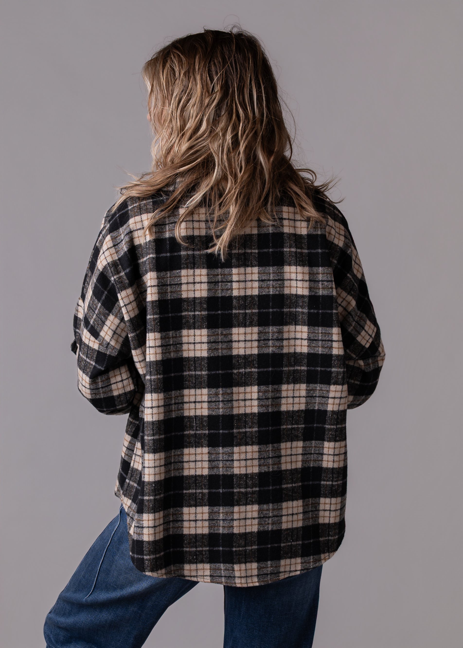 Surchemise oversize à carreaux beige & noir