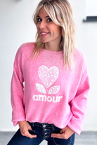 Pull rose, Amour avec fleurs coeur en dentelle