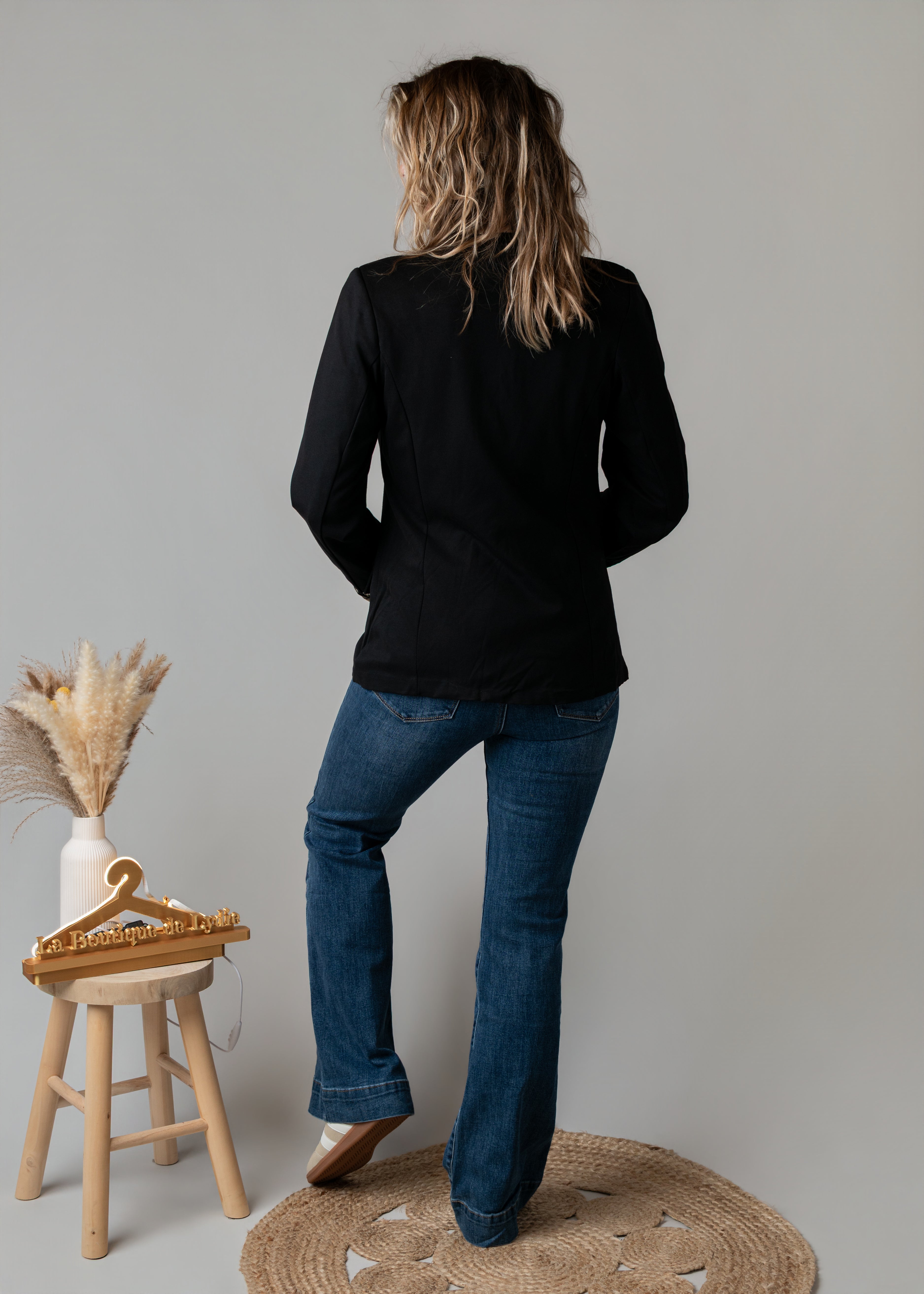 Veste officier noire boutons dorés revers léopard la Boutique de Lydie