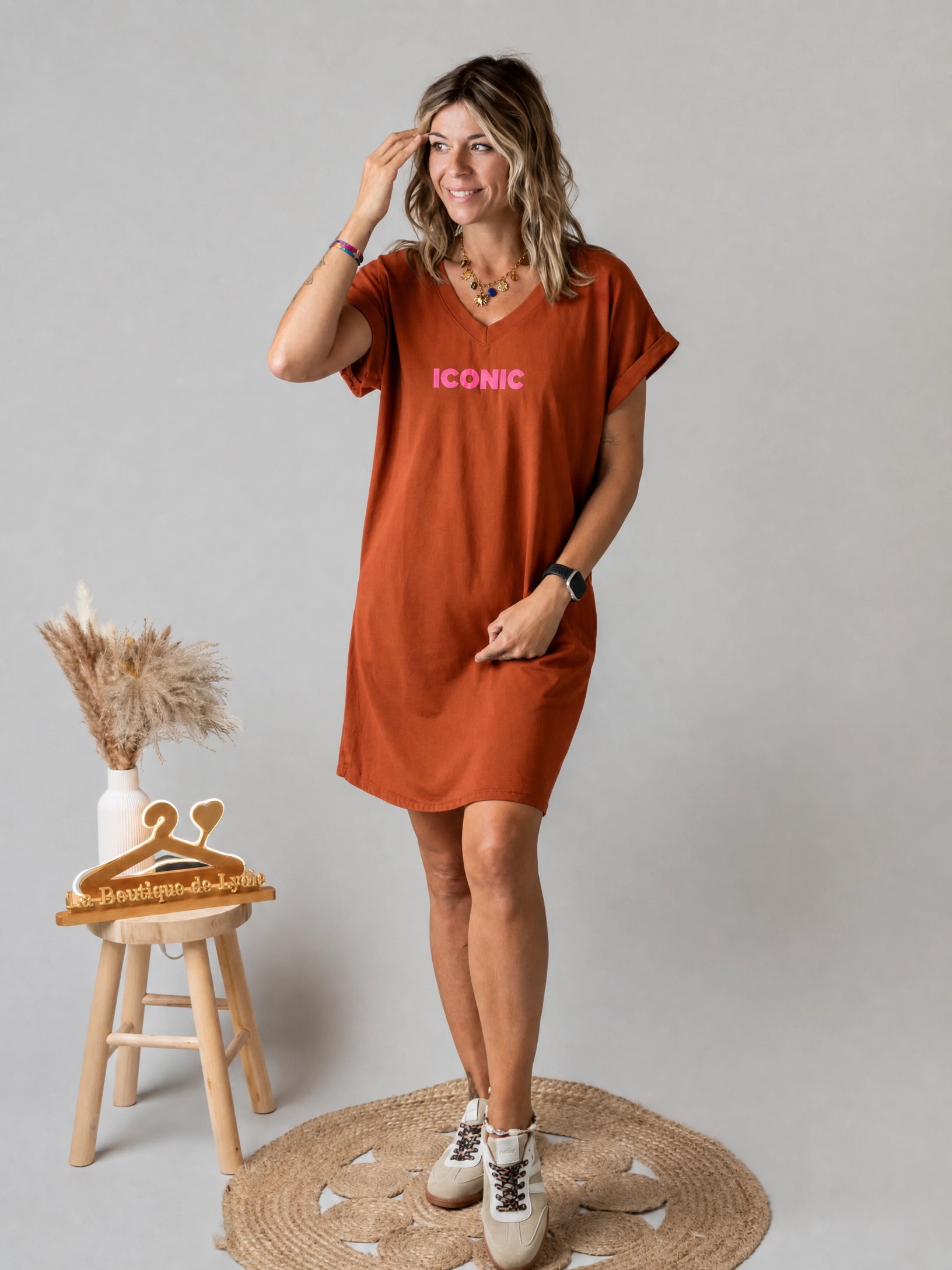 Robe courte t-shirt terracotta Iconic laz boutique de lydie