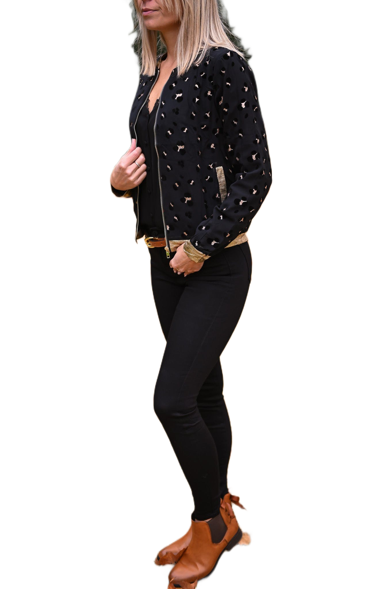 Bombers noir motifs léopard