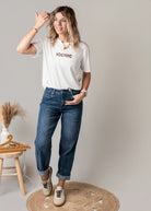 Jean barrel fit bleu médium délavé 