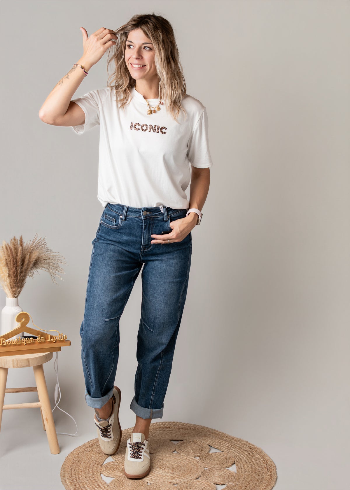 Jean barrel fit bleu médium délavé 