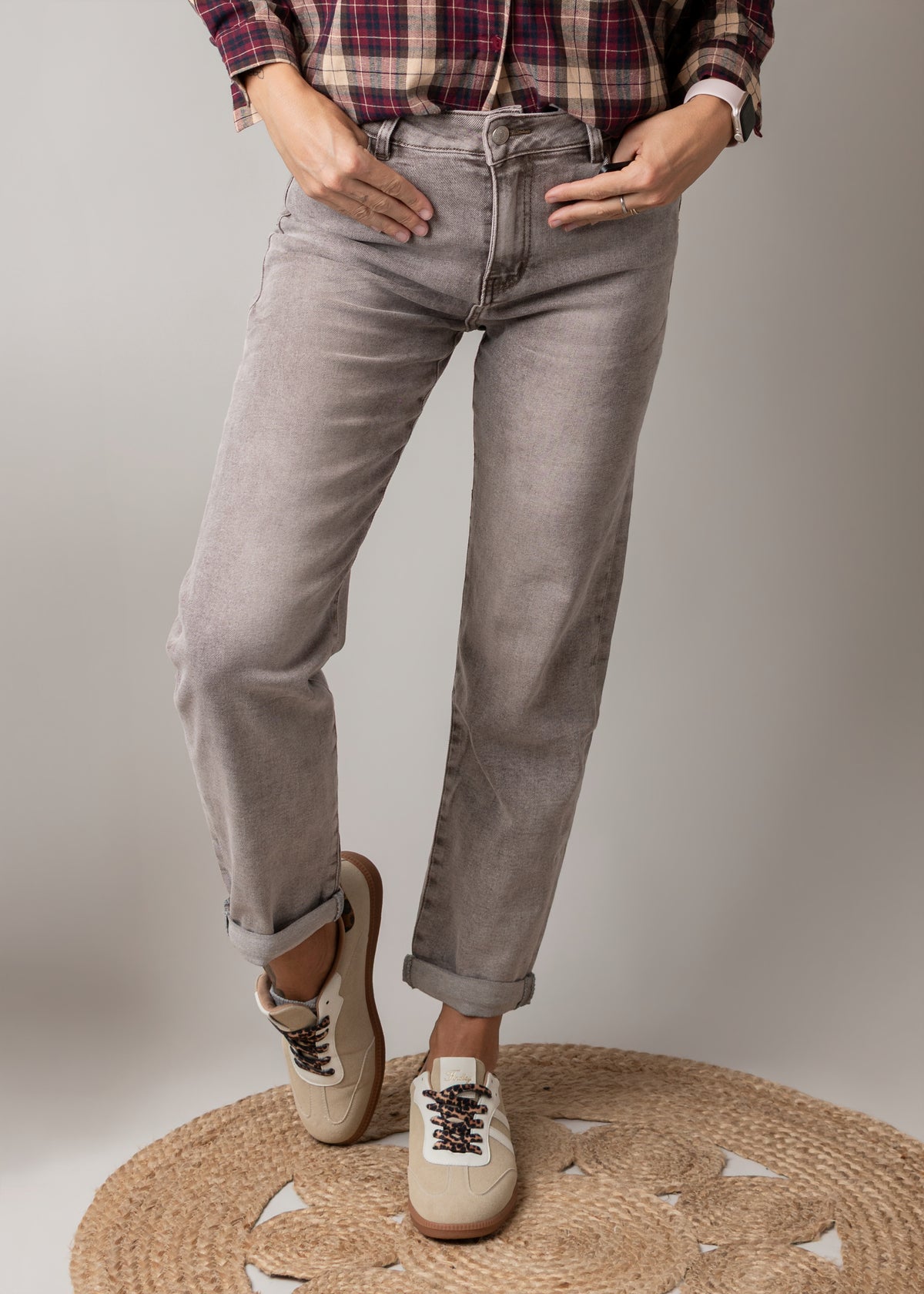 Jean barrel fit gris taupe chiné  boutique de Lydie