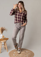 Chemise à carreaux bordeaux femme