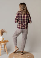 Chemise à carreaux bordeaux femme