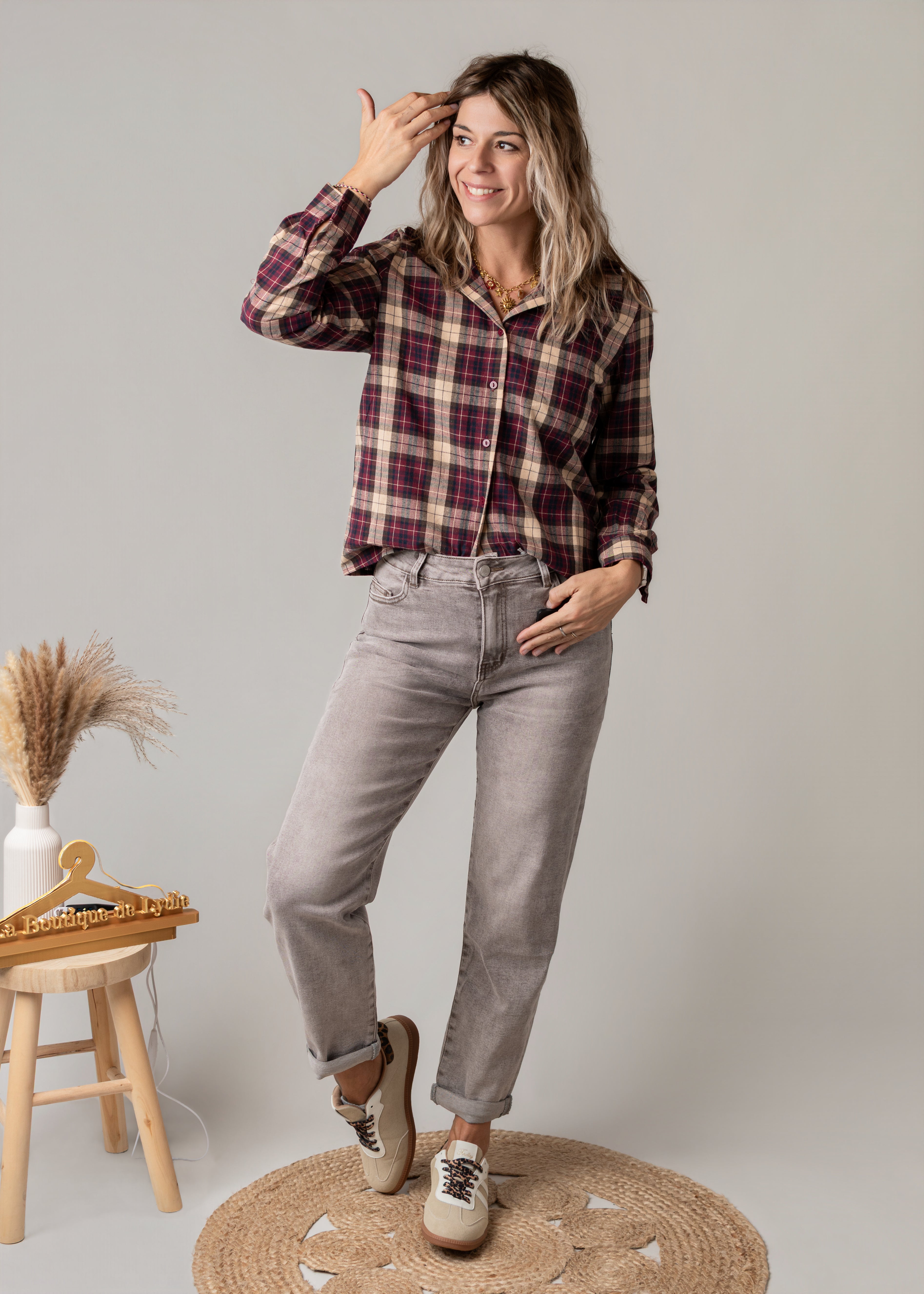 Jean barrel fit gris taupe chiné 