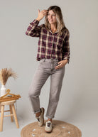 Chemise à carreaux bordeaux femme