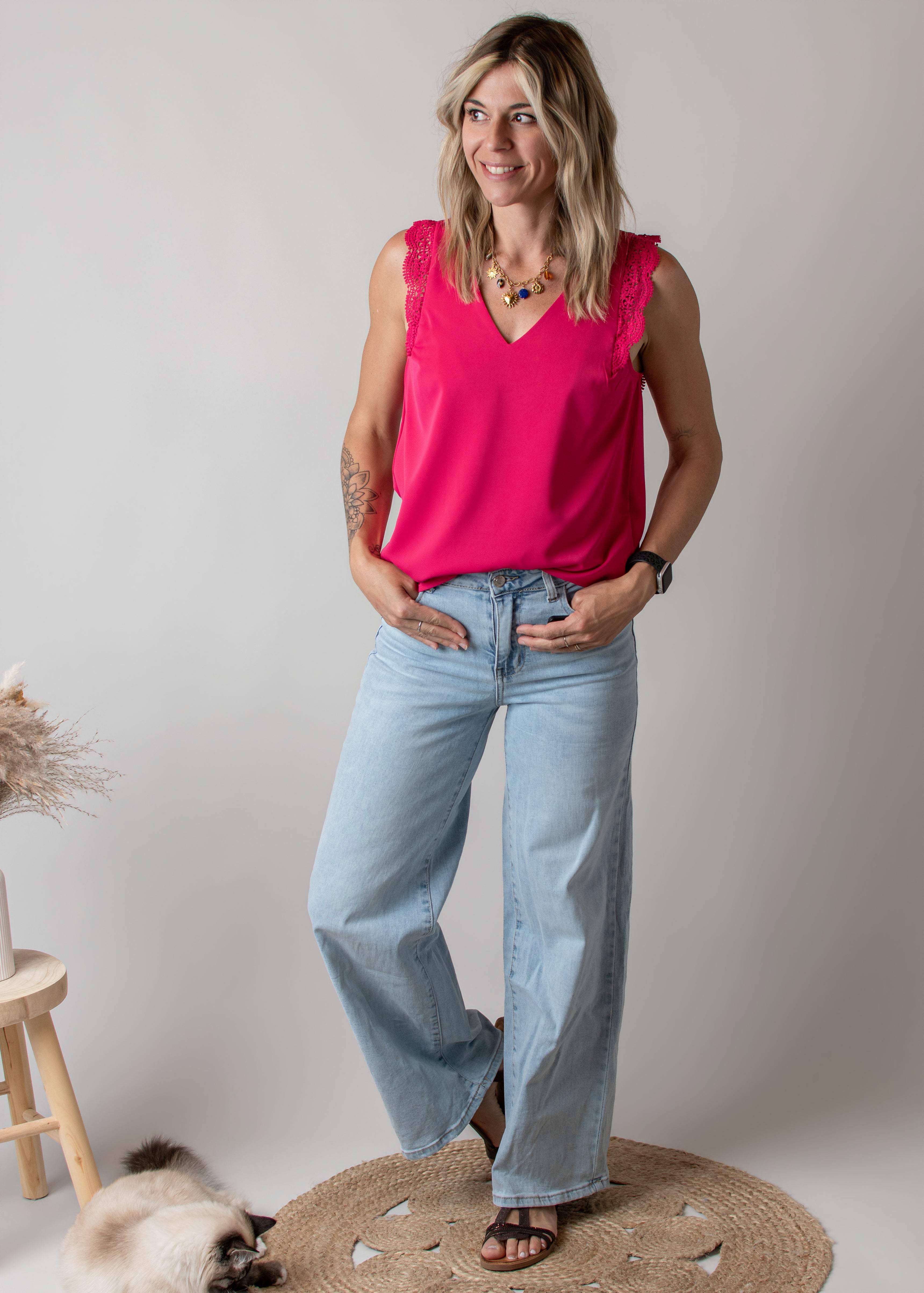 Blouse Fuchsia à Dentelle vetment femme