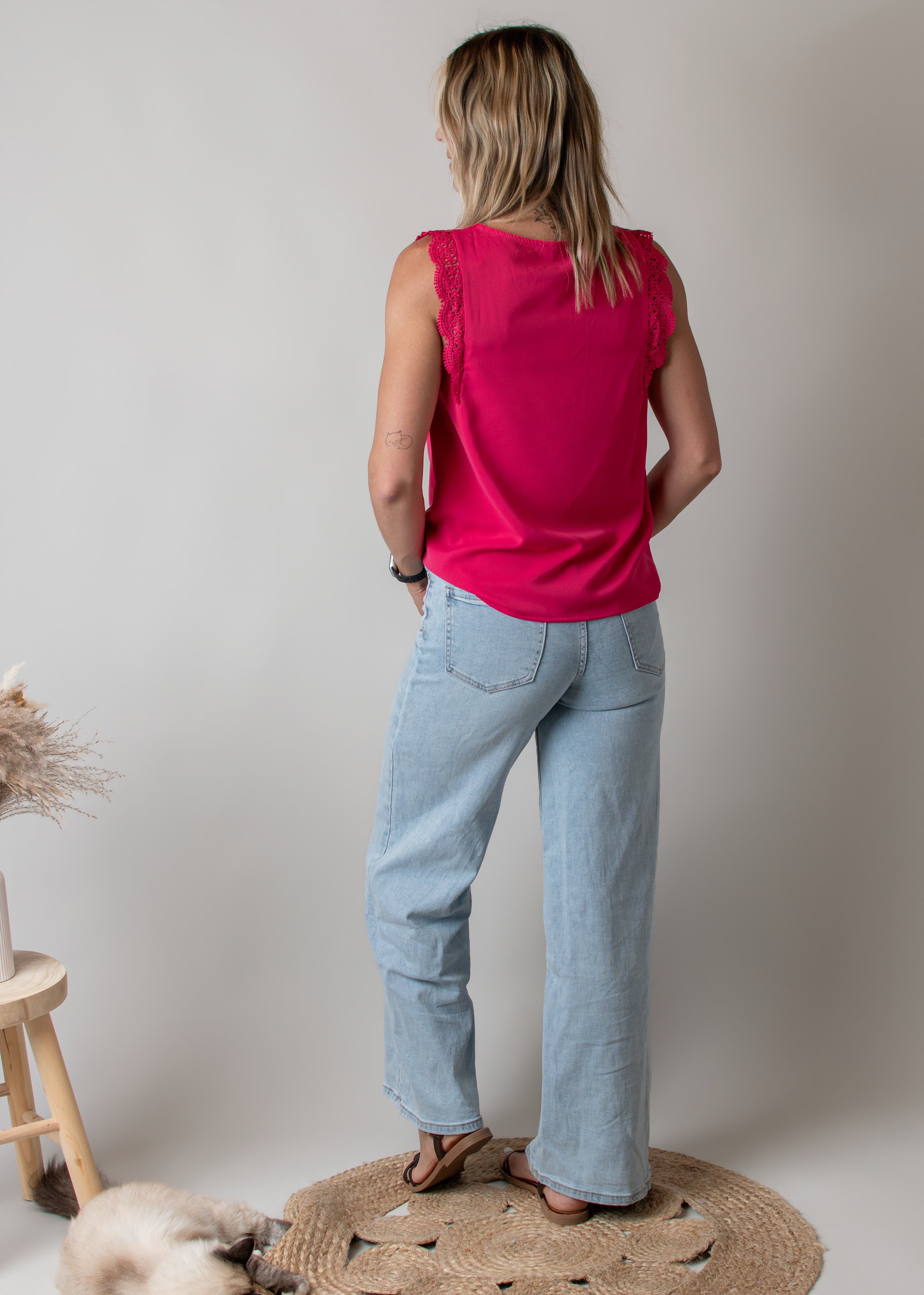Blouse Fuchsia à Dentelle 