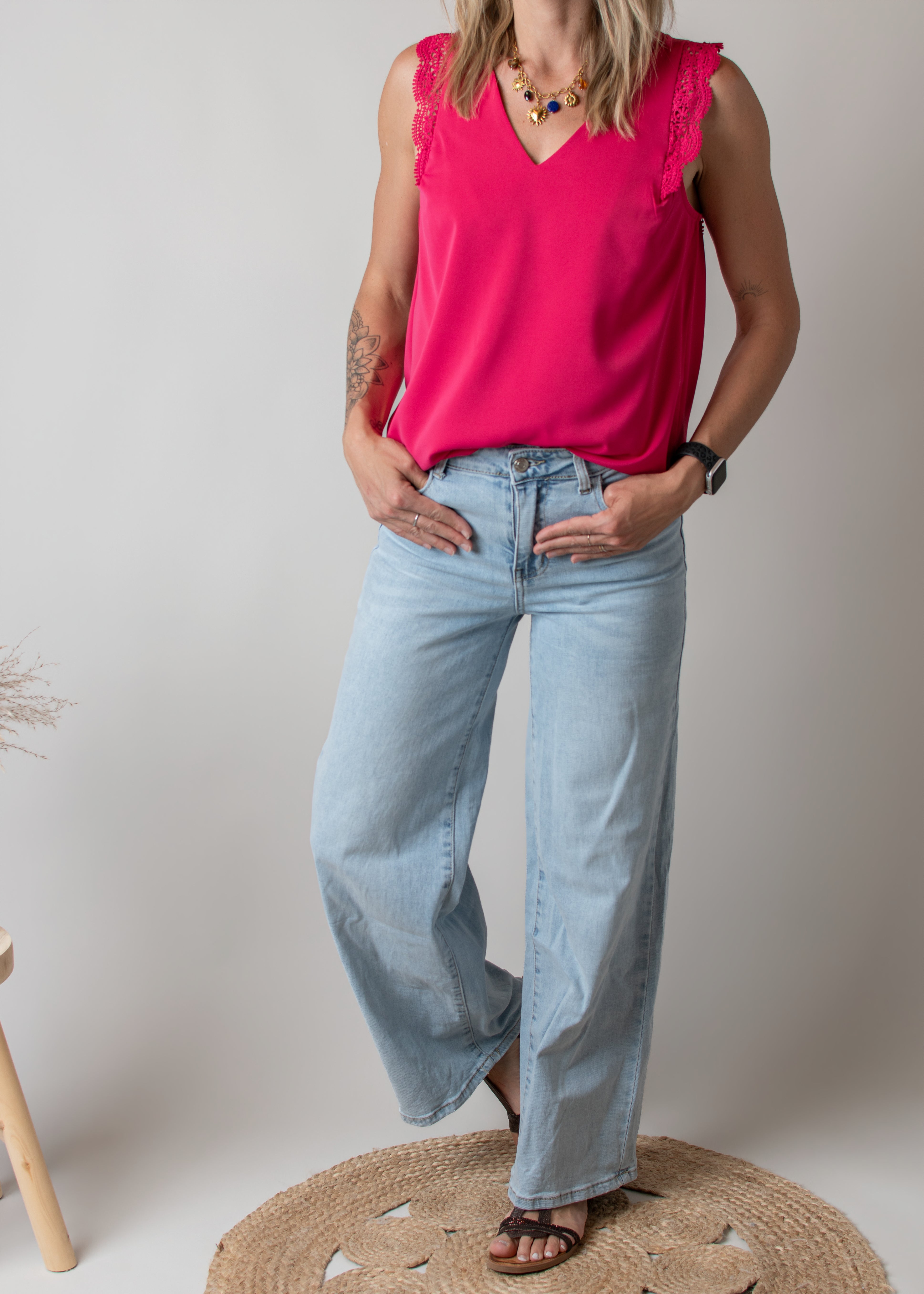 Blouse Fuchsia à Dentelle 