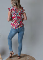 Blouse fleuri rouge femme