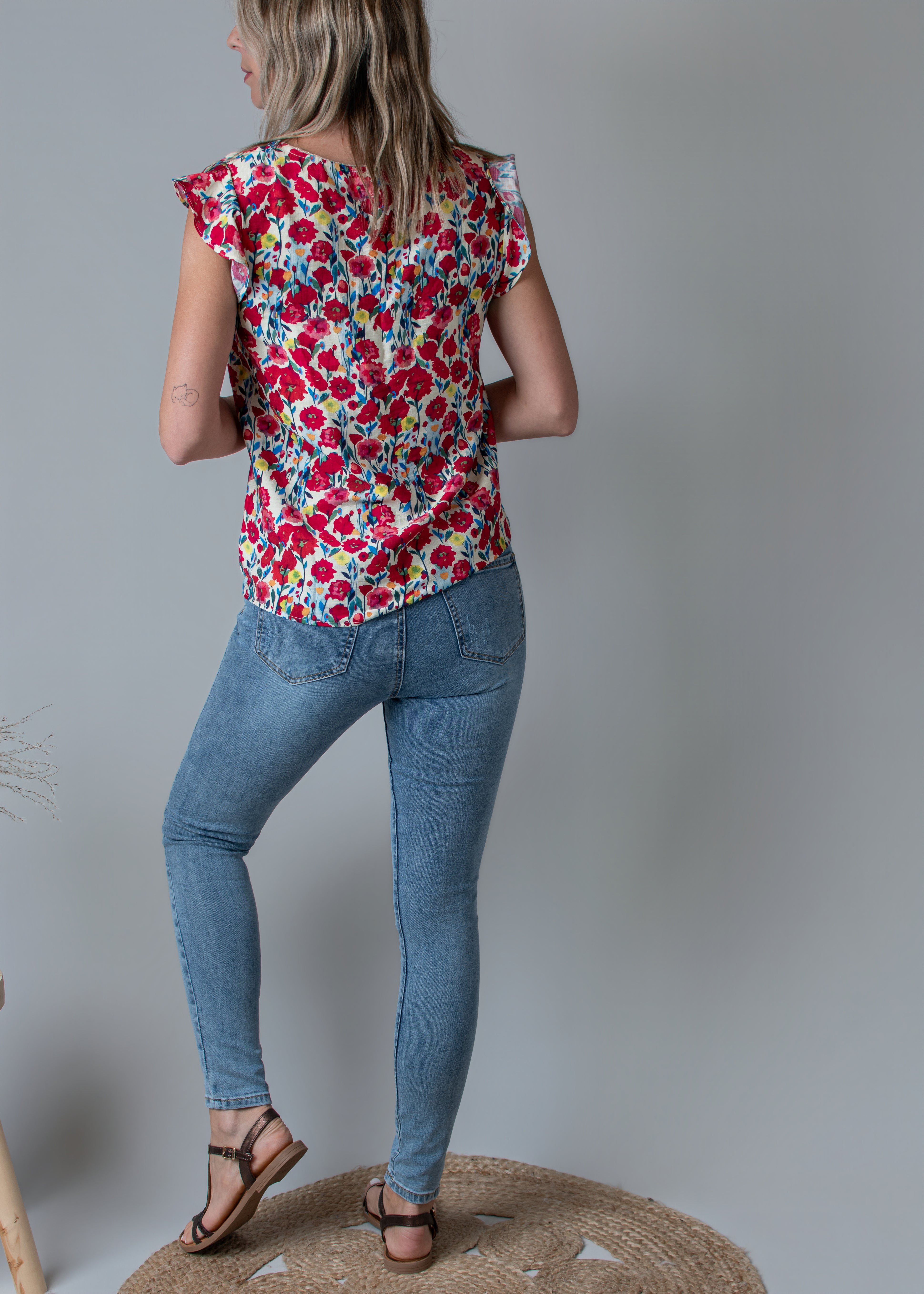 Blouse fleuri rouge femme