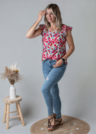 Blouse fleuri rouge femme