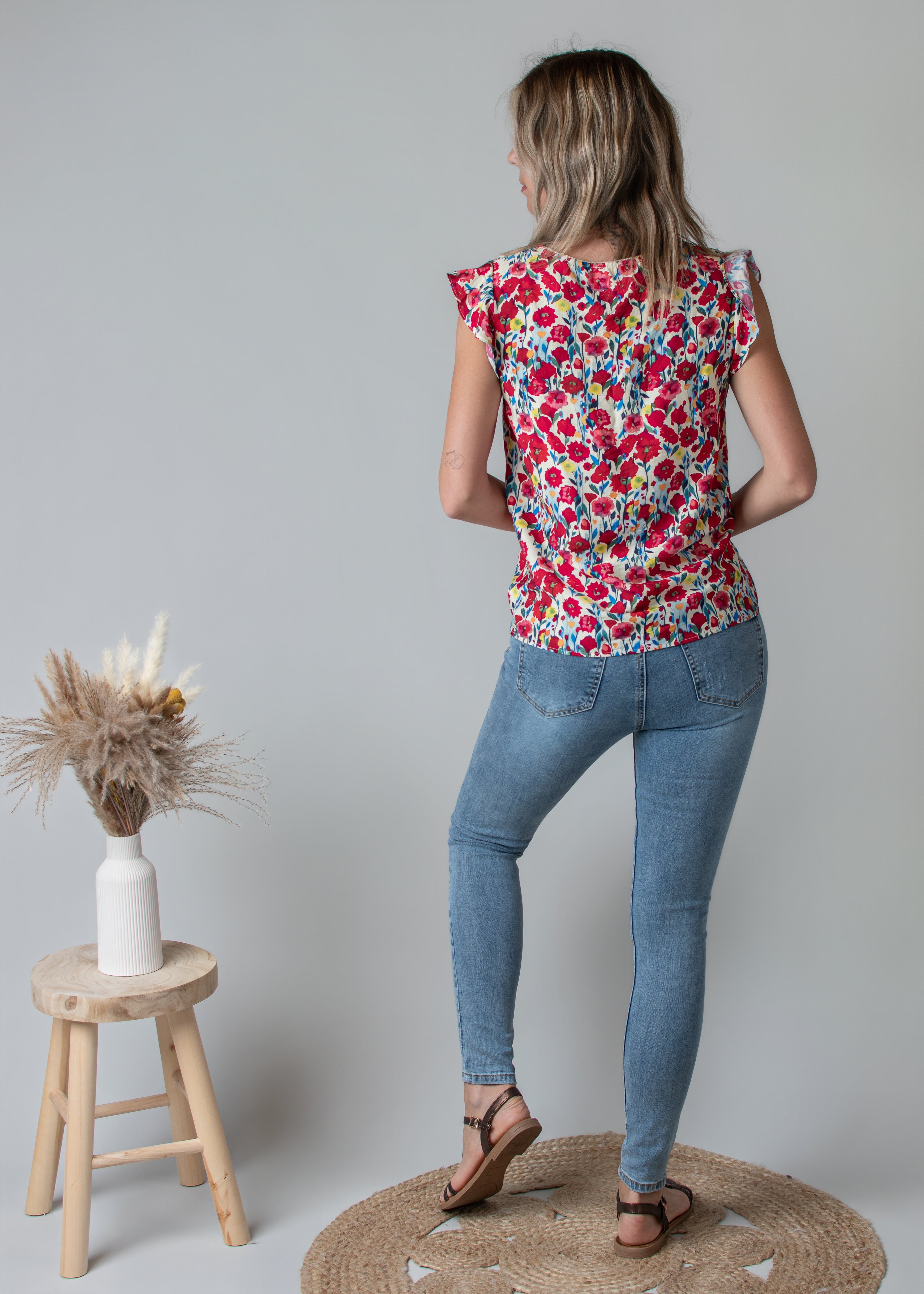 Blouse fleuri rouge femme